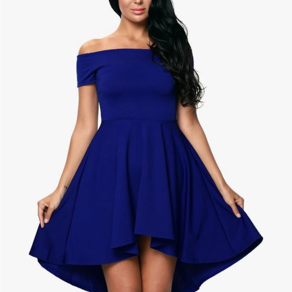 Blue Off-Shoulder High-Low Dress
